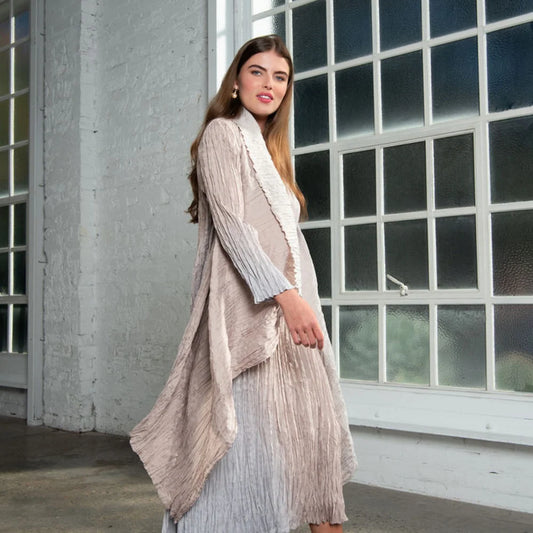 Alquema Havana Long Dress & Collare Coat Matching Set - Silver Sand