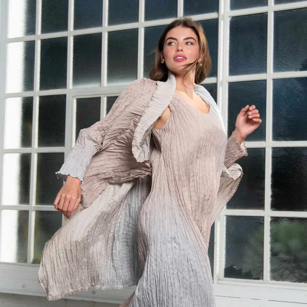 Alquema Havana Long Dress & Collare Coat Matching Set - Silver Sand