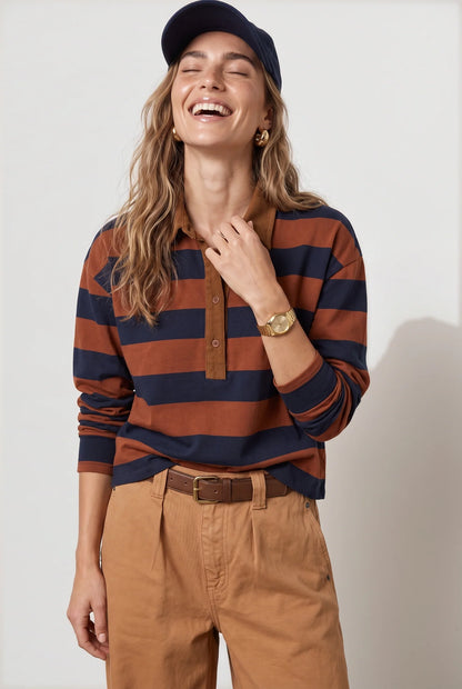 The Rugby Crop Shirt - Tobacco/Navy