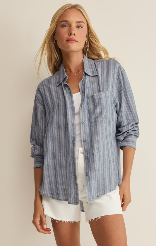The Signature Striped Linen Top - Indigo TOP Z Supply