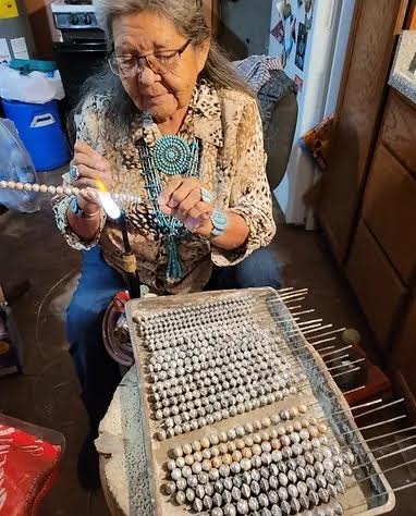 Large Imprinted Navajo Pearl Necklace and Earrings Set Necklaces Silver Pearl Ranch   