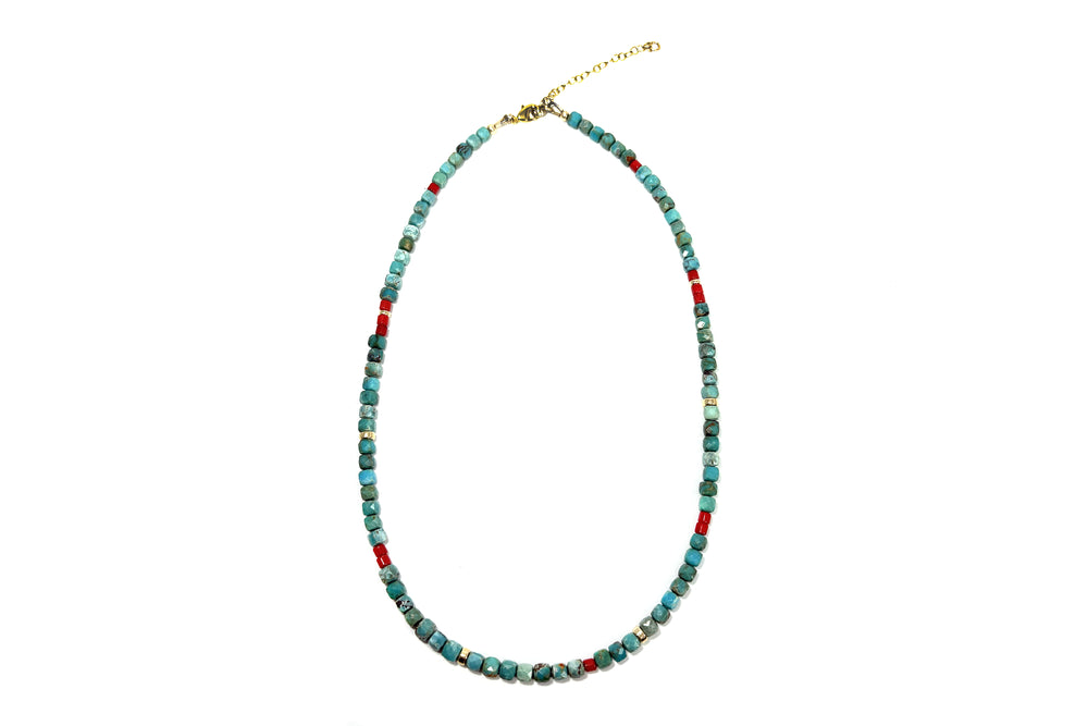 Mini Turquoise and Red Coral Beaded Necklace