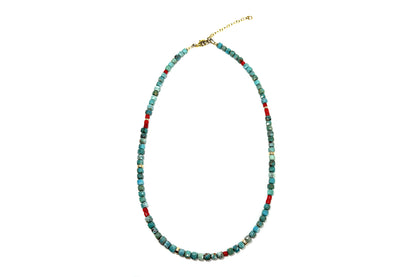 Mini Turquoise and Red Coral Beaded Necklace