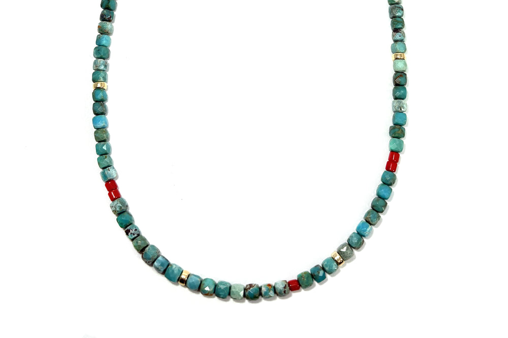 Mini Turquoise and Red Coral Beaded Necklace