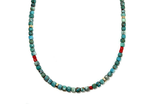 Mini Turquoise and Red Coral Beaded Necklace NECKLACES Rachel Nathan