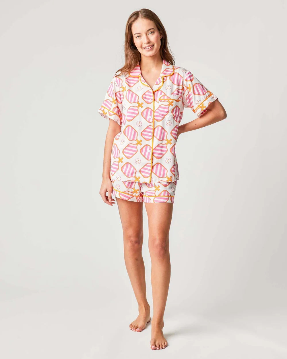 Pickleball Pajama Shorts Set - Pink Pajamas Katie Kime