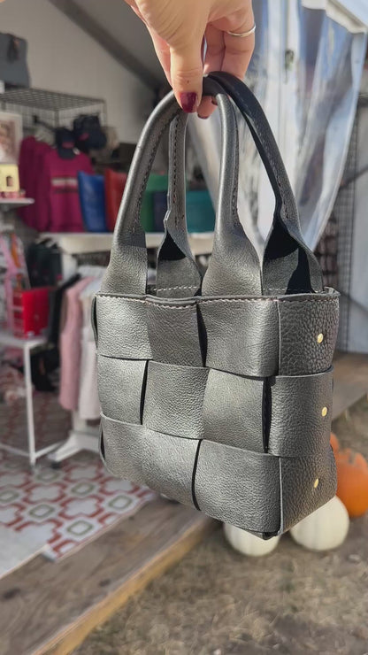 Leather Woven Small Handbag - Black