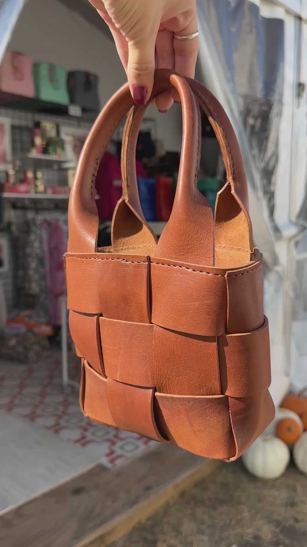Leather Woven Small Handbag - Camel HANDBAGS Indigo Laine