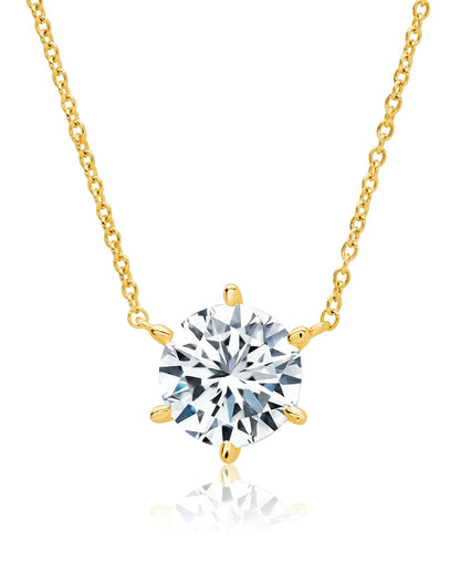 Solitaire Brilliant Yellow Gold 6 Prong Necklace Necklaces Crislu Jewelry   