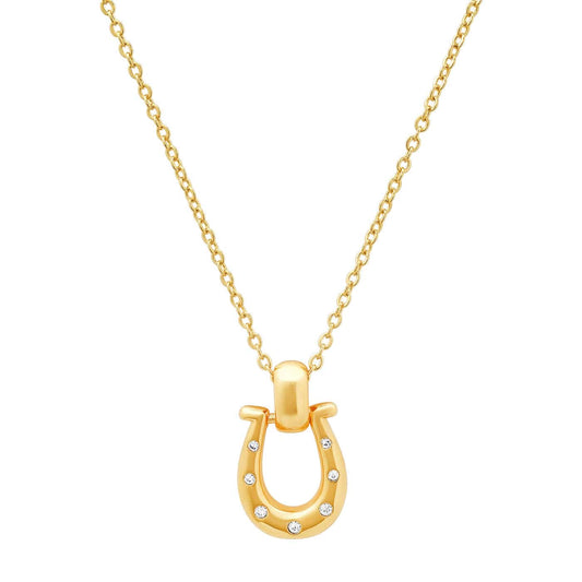 Gold Horseshoe with Embedded CZ Stones Necklace Necklaces Tai Jewelry