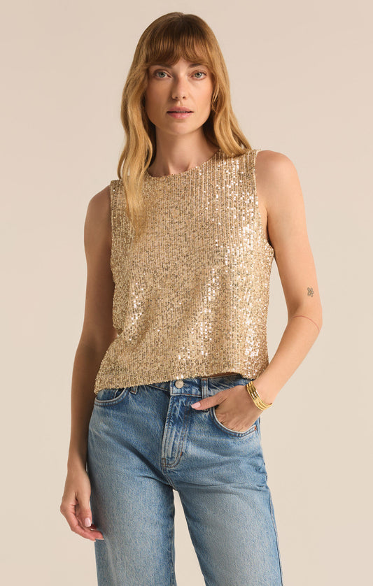 Sloane Sequin Tank Top - Champagne (PRE-ORDER) TOP Z Supply   