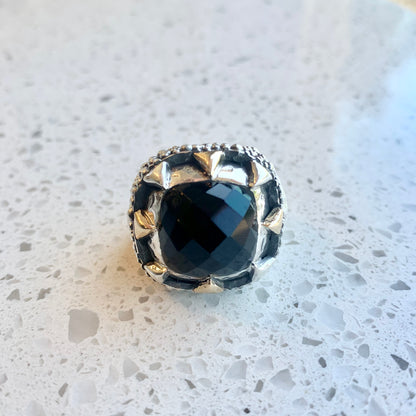 Faceted Onyx with Sterling and Gold Rings Dian Malouf   