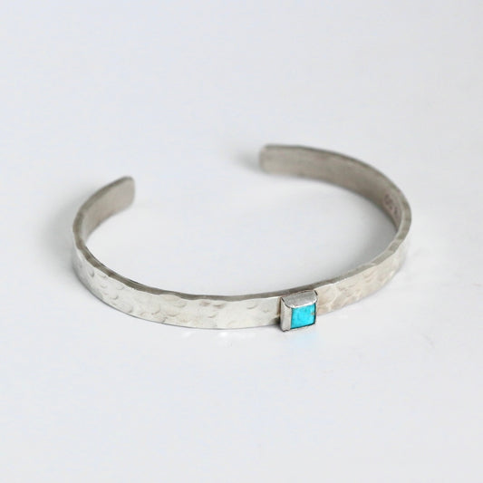 6mm Hammered Sterling Cuff with Square Turquoise Cuffs Richard Schmidt   