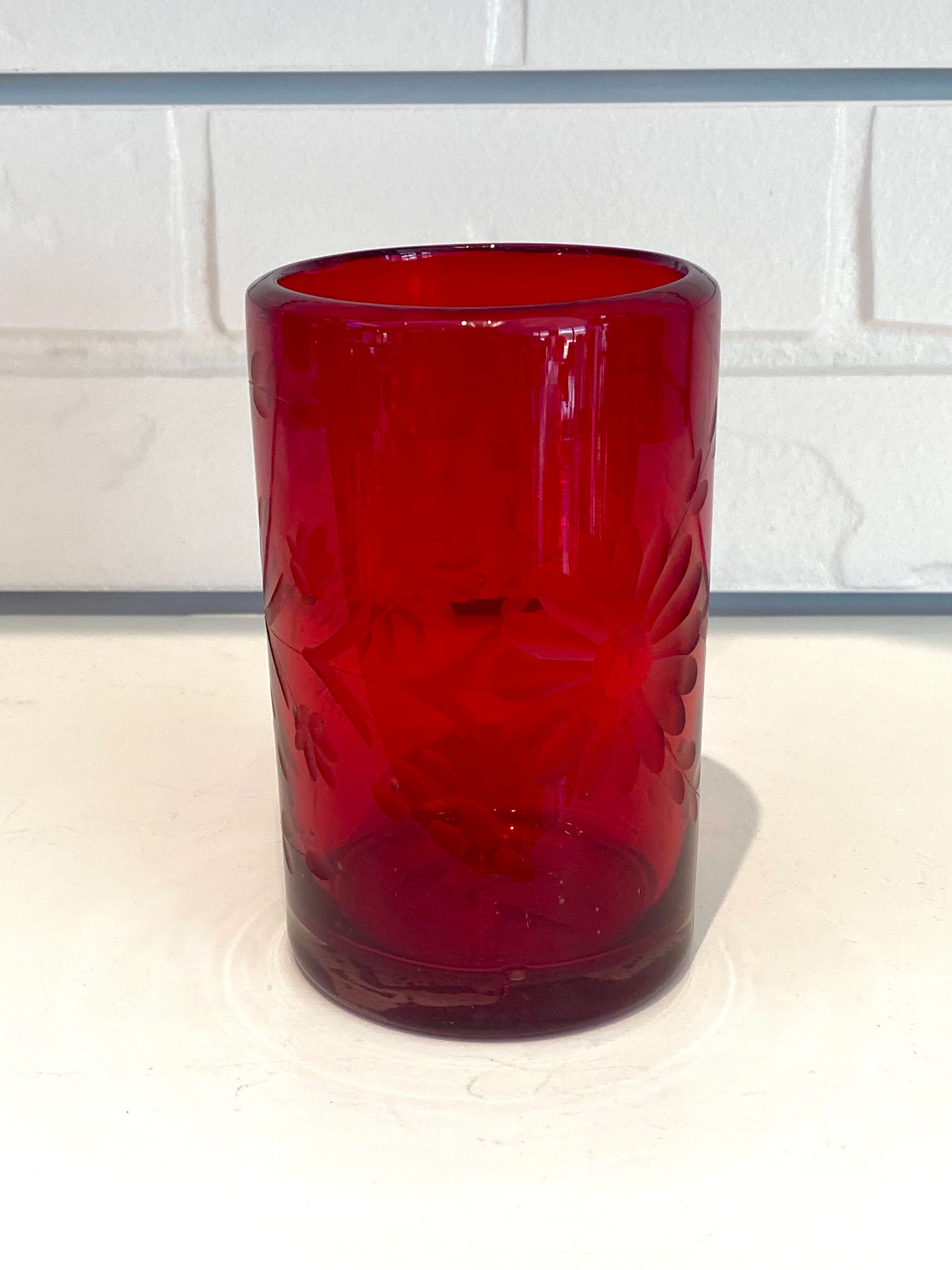 Mexico Condessa Glass Tumbler - Red Tumblers Rose Ann Hall Designs   
