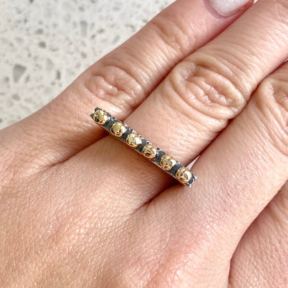Thin Checkered Top Beaded Stack Ring Rings Dian Malouf Silver/Gold 5 (Allow 6-8 Weeks) 