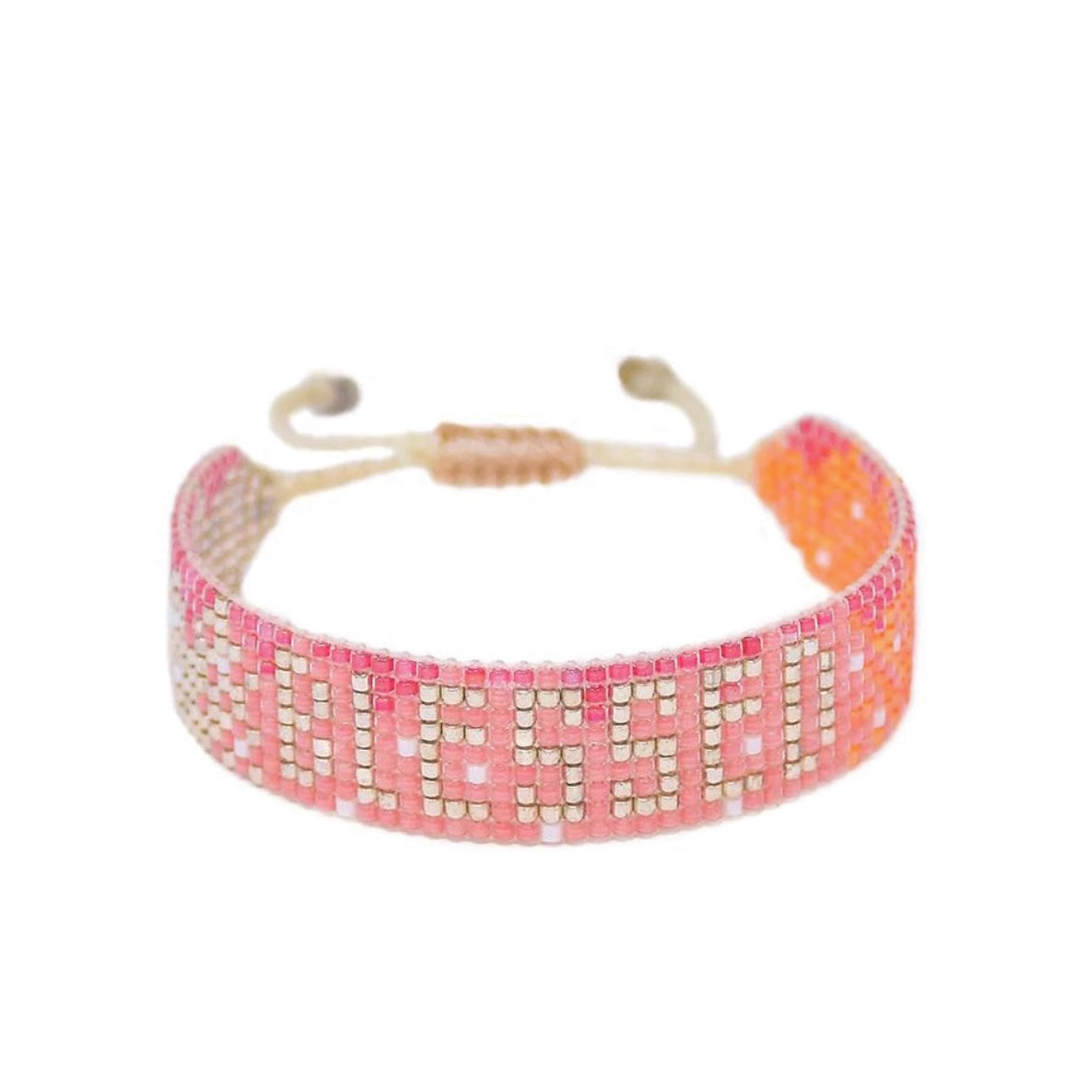 Word Beaded Bracelet Bracelets Mishky "BLESSED" - Pink/Orange  