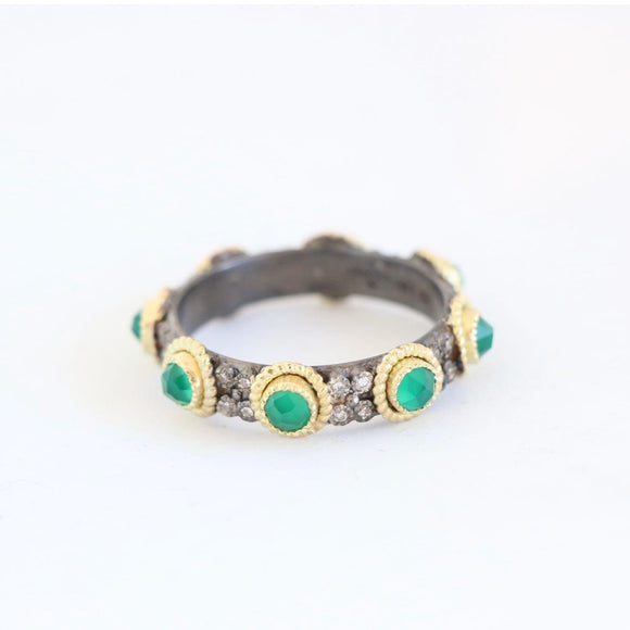 Rose Cut Green Onyx Station Stack Band Ring