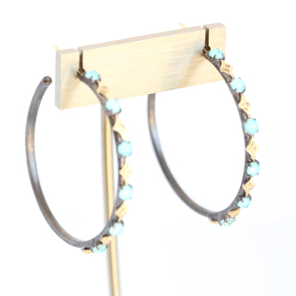 Natural Turquoise 18kt Crivelli Diamond Hoop Earrings Earrings Armenta   