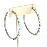 Natural Turquoise 18kt Crivelli Diamond Hoop Earrings