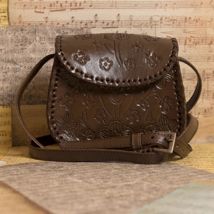Camila Hand-Tooled Leather Crossbody Crossbodies Hide and Chic Brown  