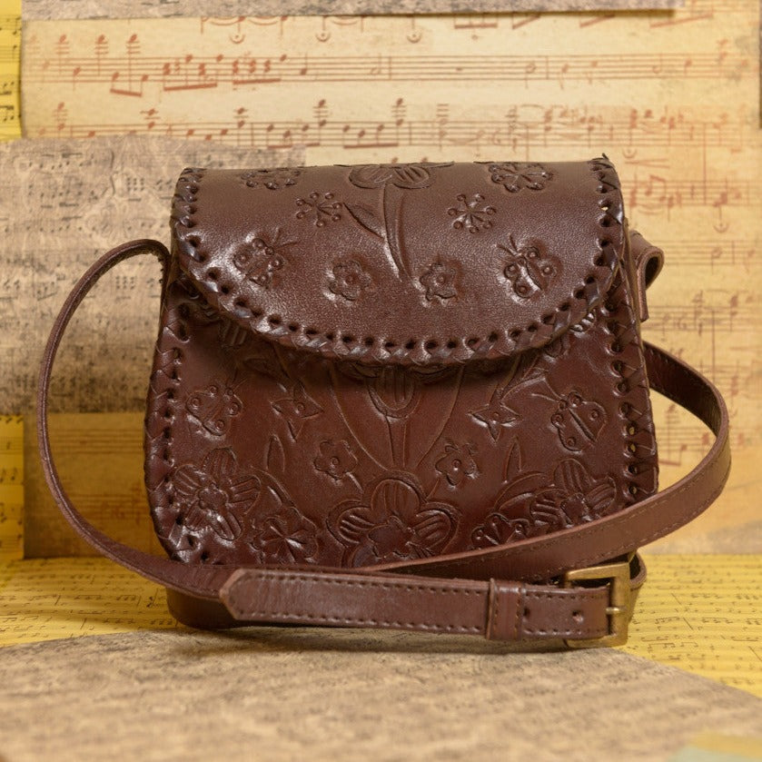 Camila Hand-Tooled Leather Crossbody Crossbodies Hide and Chic Honey  
