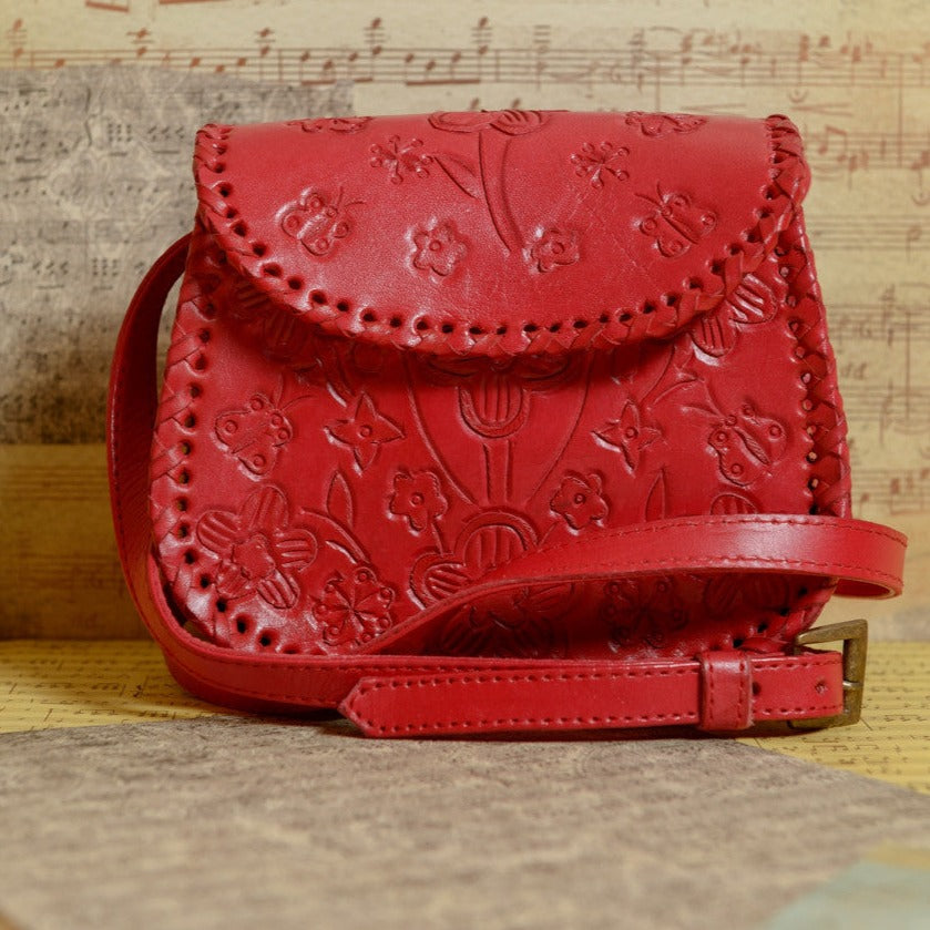 Camila Hand-Tooled Leather Crossbody Crossbodies Hide and Chic Red  