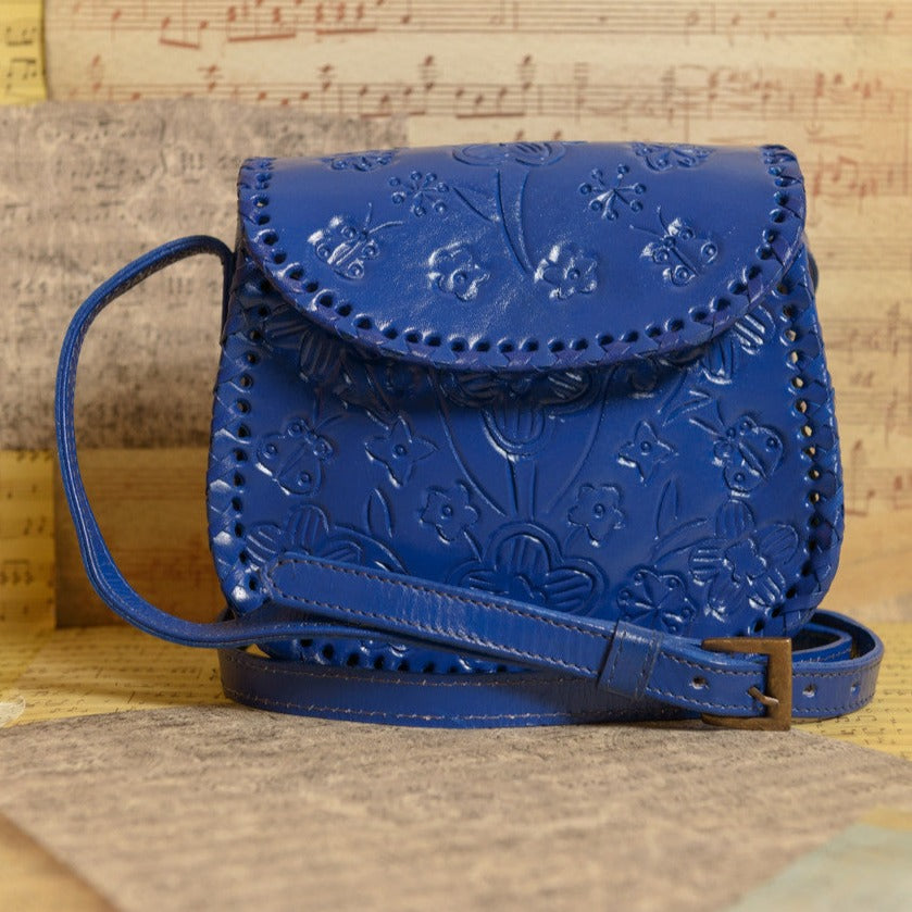 Camila Hand-Tooled Leather Crossbody Crossbodies Hide and Chic Blue  