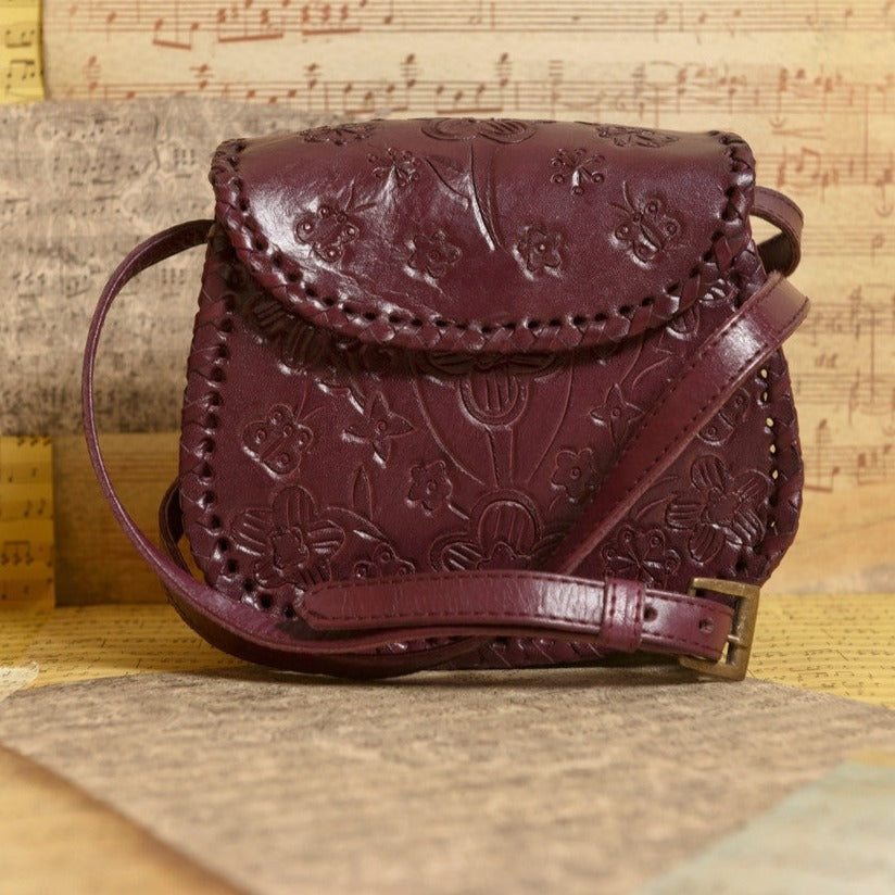 Camila Hand-Tooled Leather Crossbody Crossbodies Hide and Chic Wine  