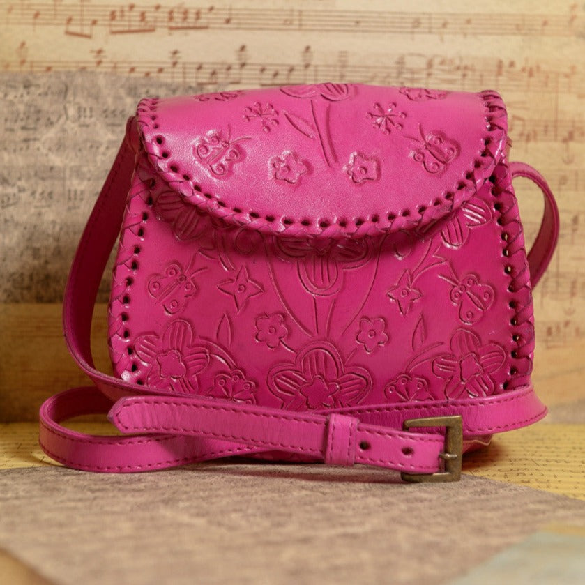Camila Hand-Tooled Leather Crossbody Crossbodies Hide and Chic Pink  