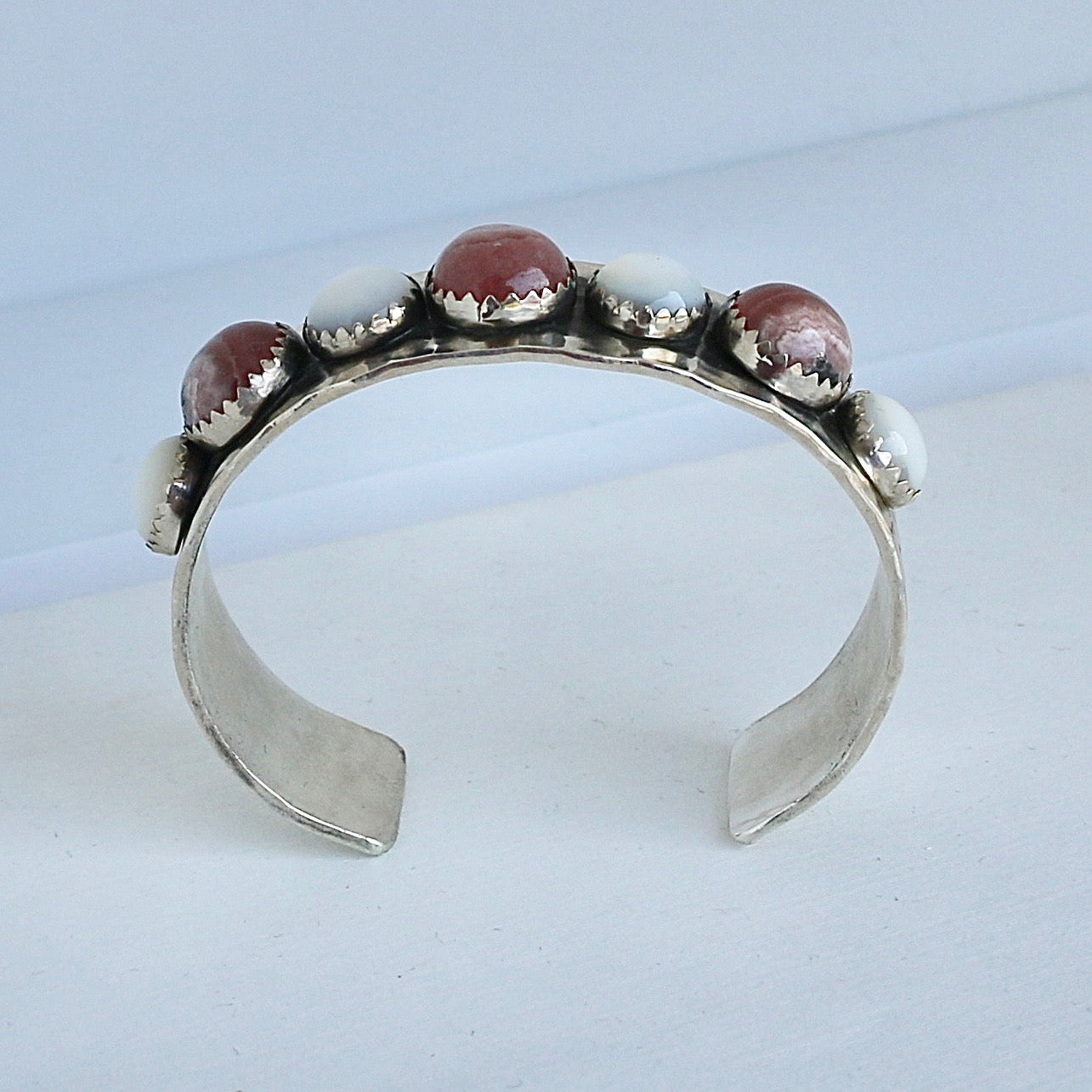 3/4” Cuff with Mother of Pearl and Pink Rhodochrosite Cuffs Richard Schmidt   