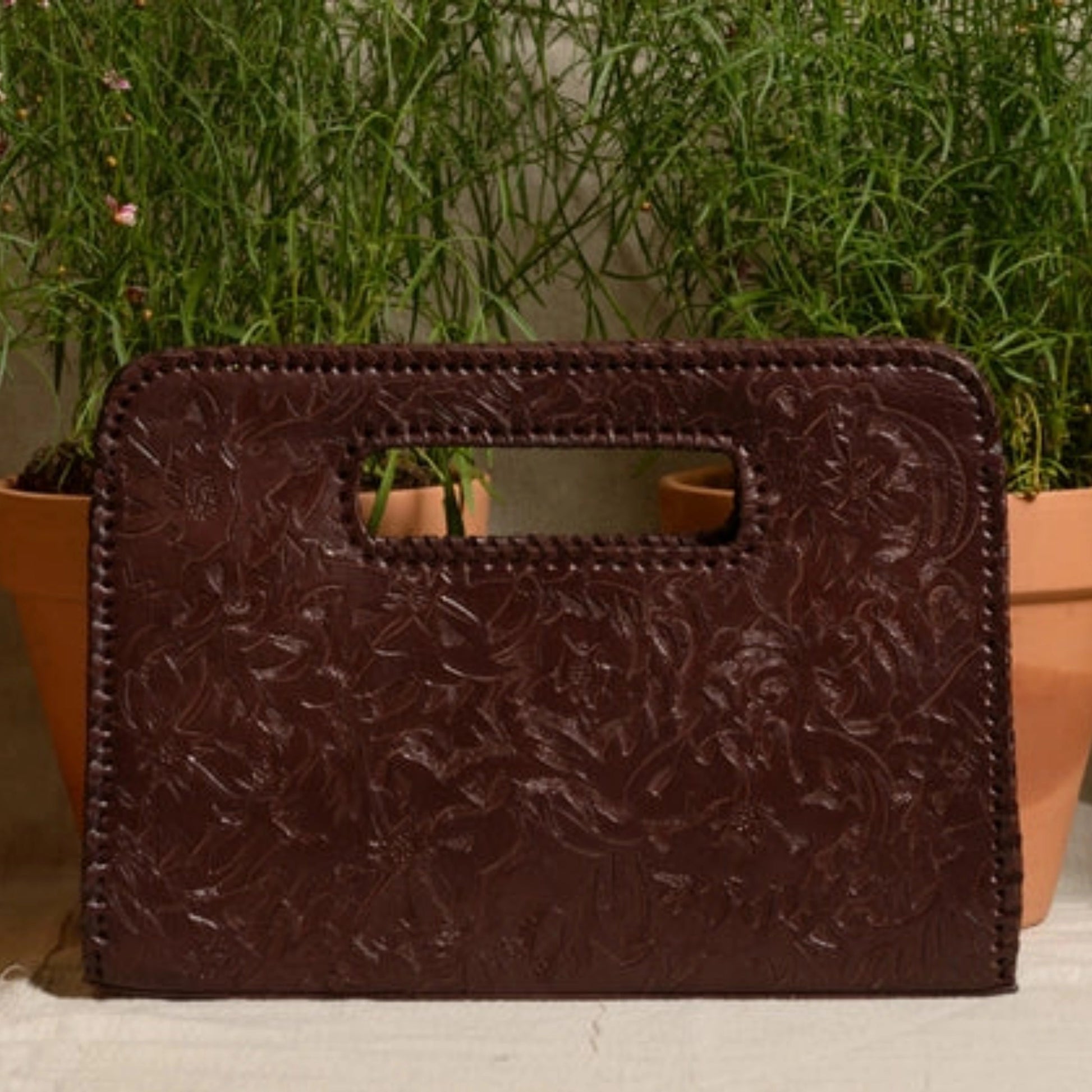 Catalina Hand-Tooled Leather Clutch Clutch Hide and Chic Brown  