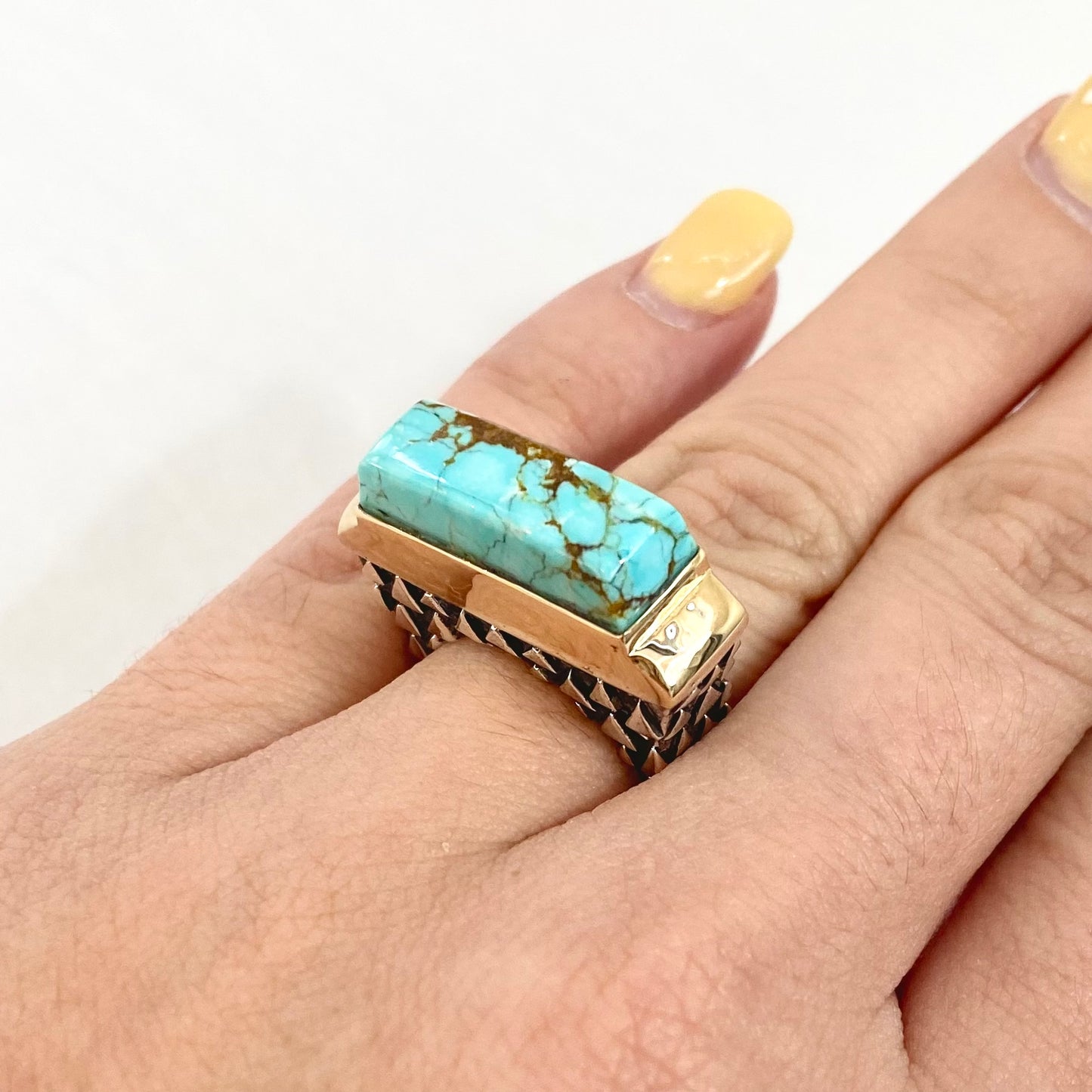Stone Bar Stack Ring Rings Dian Malouf Silver/Gold 5 (Allow 6-8 weeks) Kingman Turquoise (as pictured)