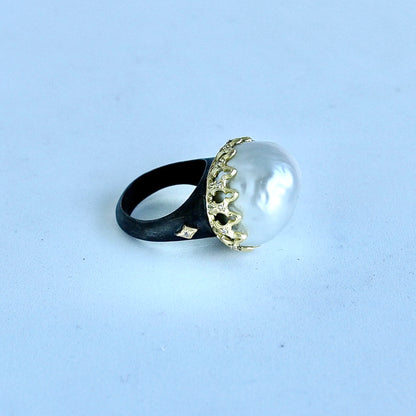 Baroque Pearl Statement & White Diamonds Ring Rings Armenta   