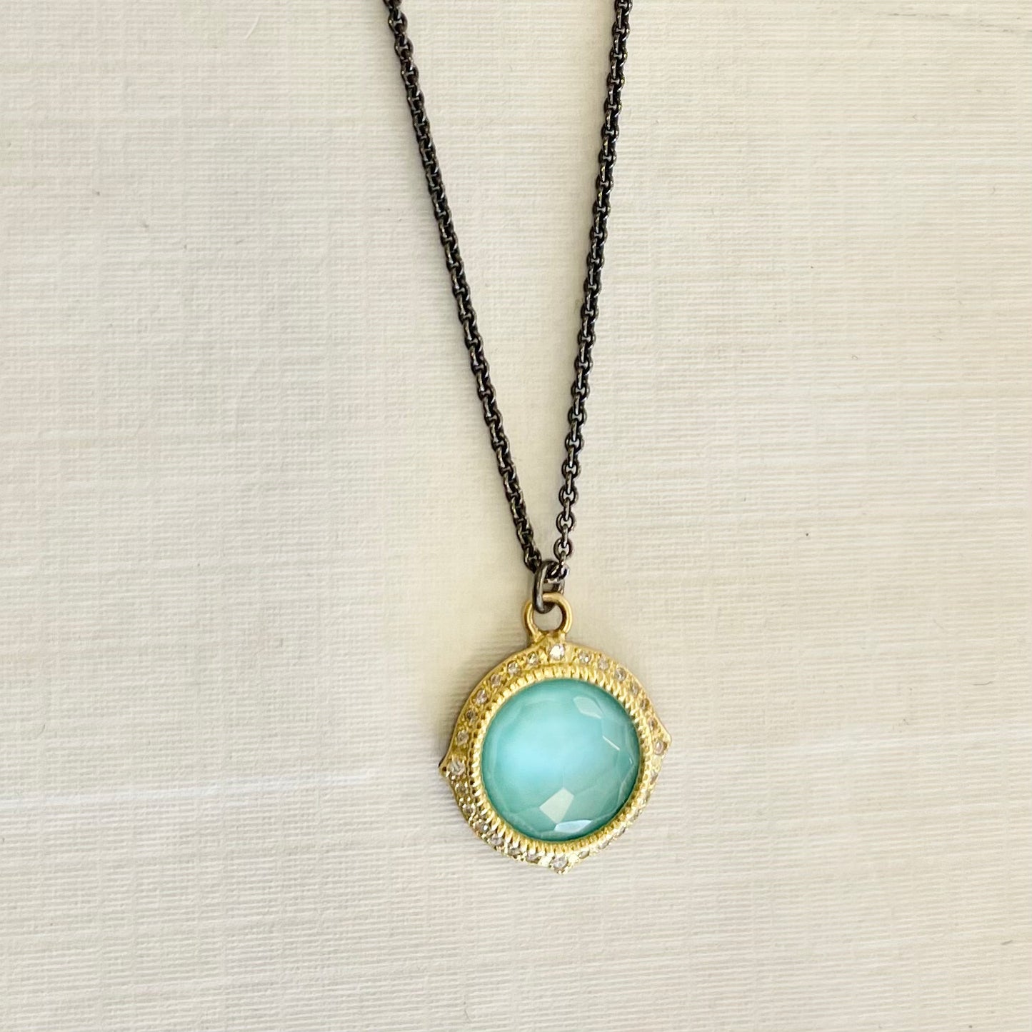 Gold Turquoise with Champagne Diamonds with Blackened Silver Necklace Necklaces Armenta   