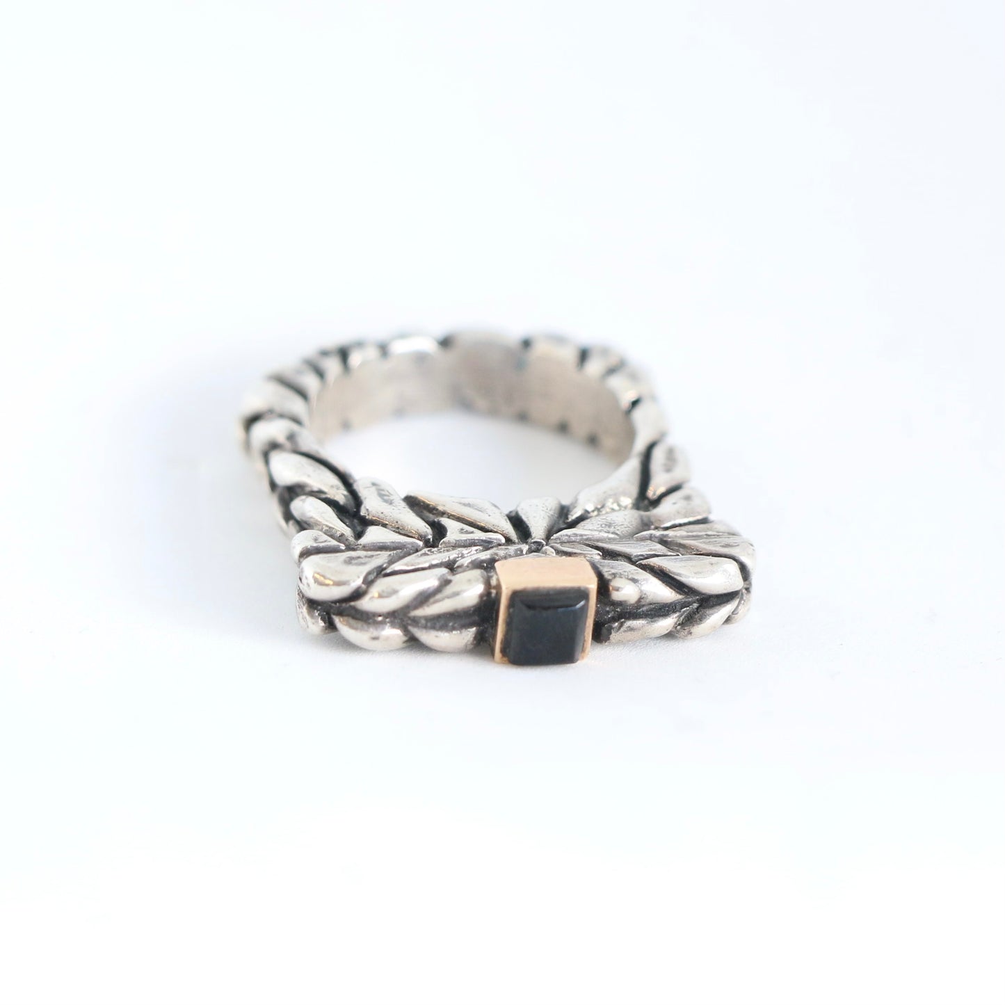 Thin Black Onyx with Gold Bezel Stacker Ring Rings Dian Malouf   