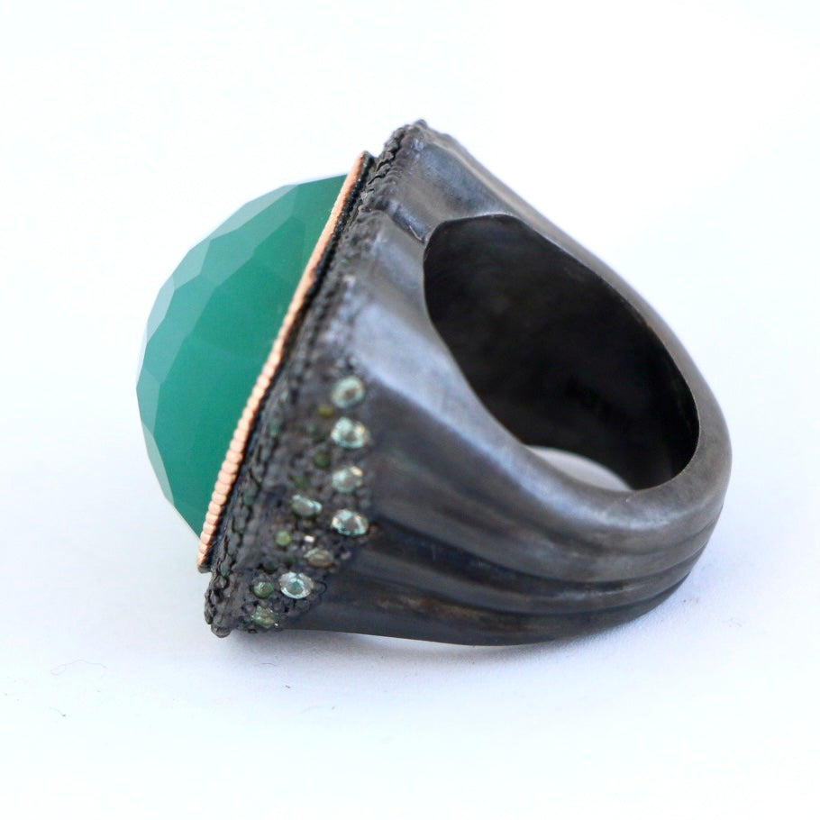 Green Onyx with Pave Tourmaline & Blue Grey Sapphire Statement Ring Rings Armenta   
