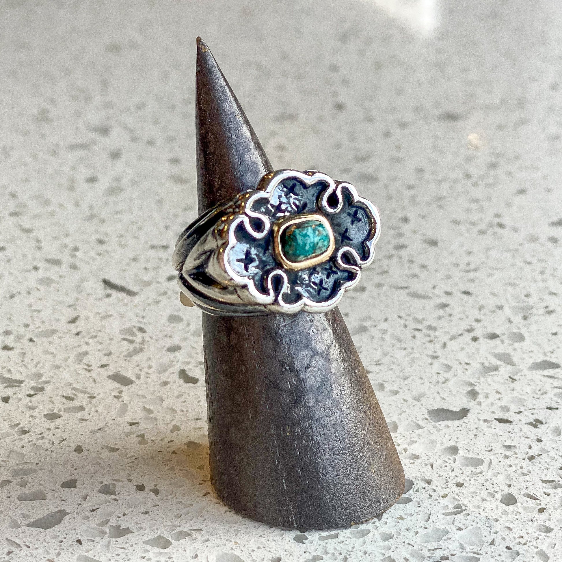 Stone Nugget Ring Rings Dian Malouf Silver/Gold 5  (Allow 6-8 weeks) Turquoise Bronzite (As pictured)