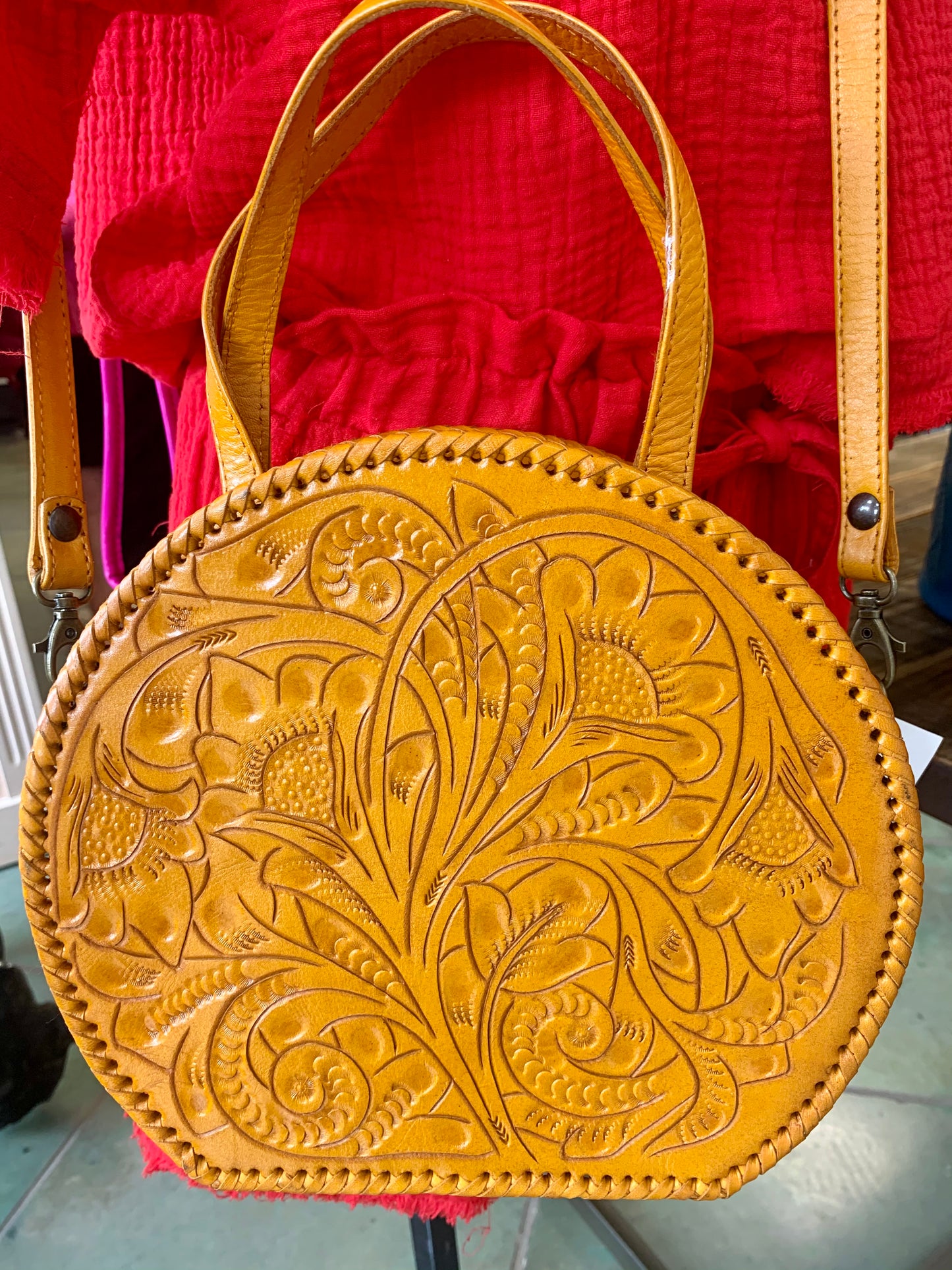 Luna Hand-Tooled Leather Crossbody Crossbodies Hide and Chic Yellow  