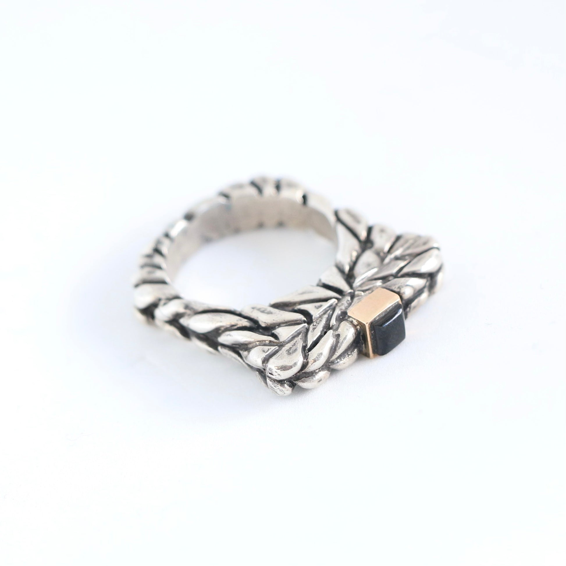Thin Black Onyx with Gold Bezel Stacker Ring Rings Dian Malouf   