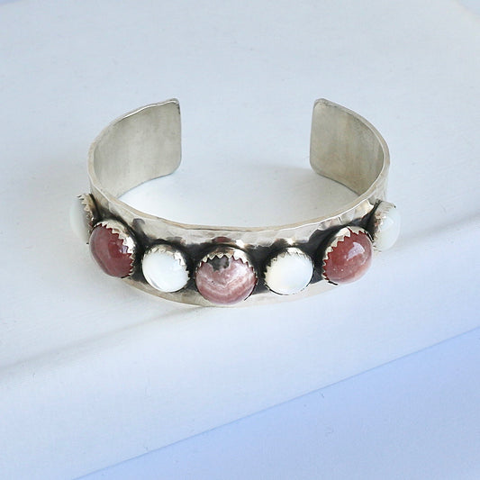 3/4” Cuff with Mother of Pearl and Pink Rhodochrosite Cuffs Richard Schmidt   