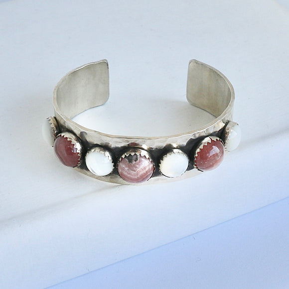 3/4” Cuff with Mother of Pearl and Pink Rhodochrosite