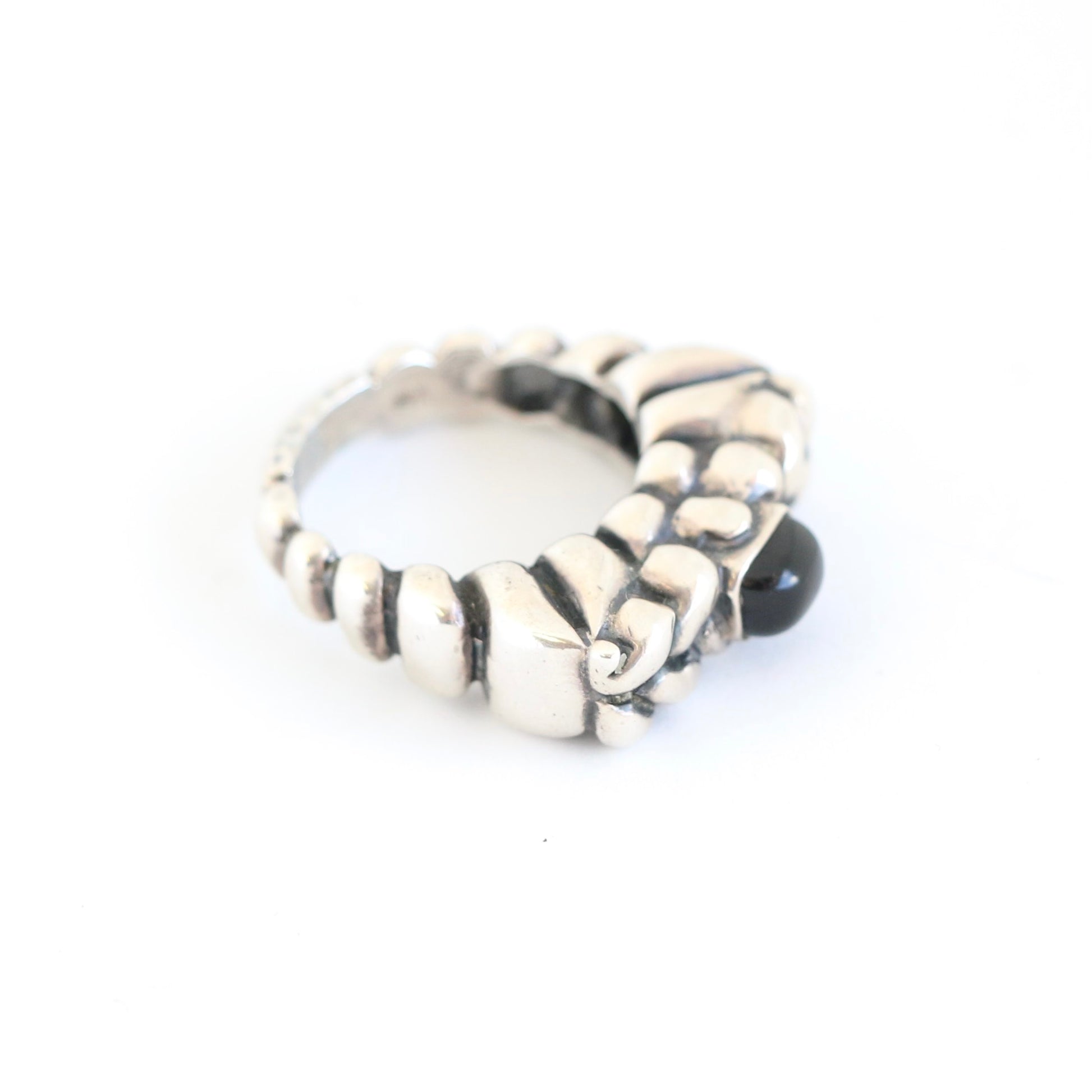 Black Onyx Braided Top Sterling Stacker Ring Rings Dian Malouf   