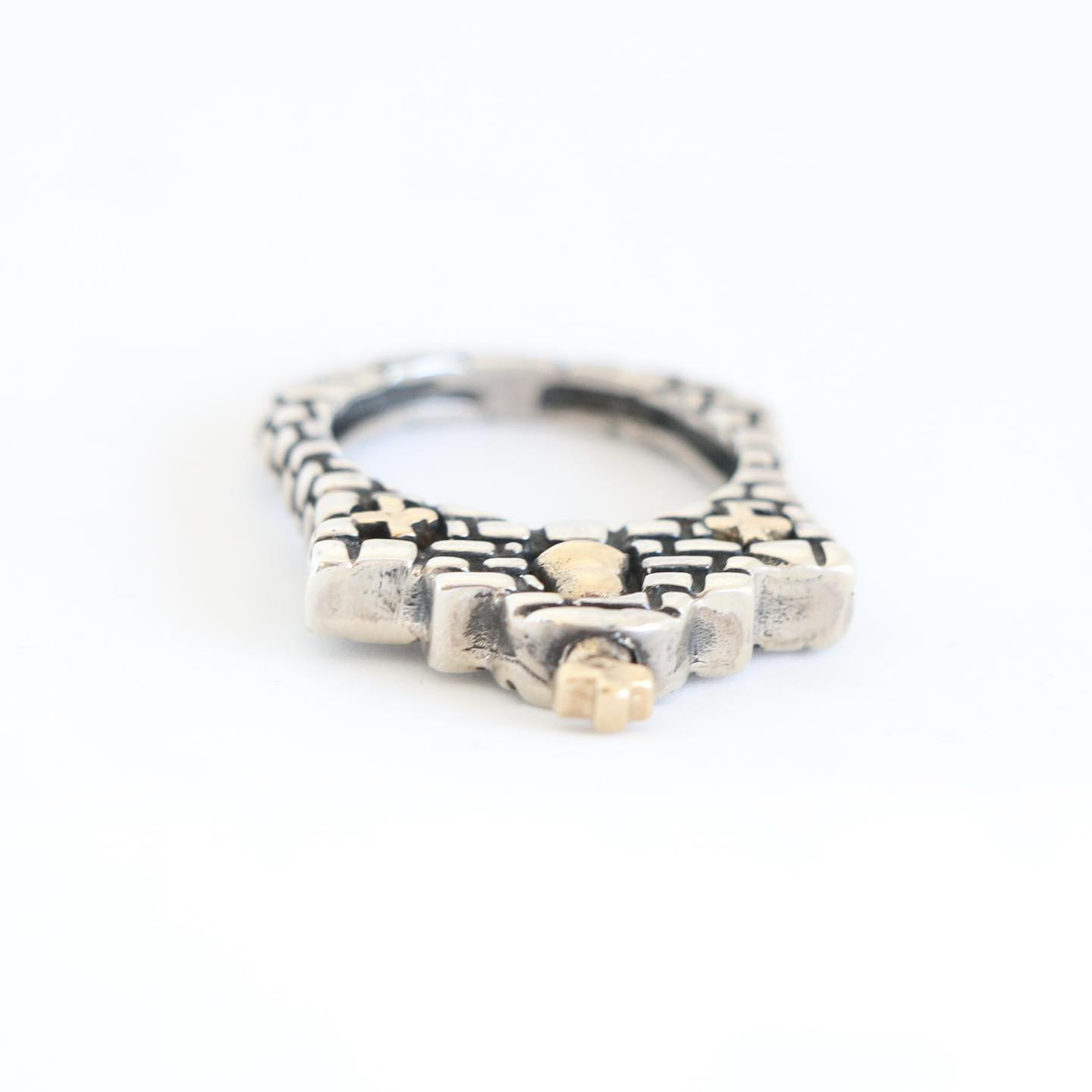 Mission with Gold Cross and Bell Stack Ring Rings Dian Malouf   
