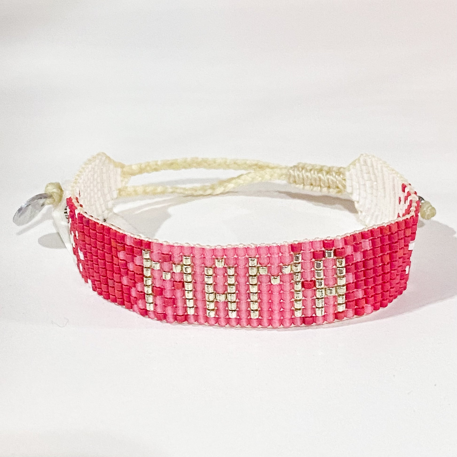 Word Beaded Bracelet Bracelets Mishky "MAMA" - Pink/Red  