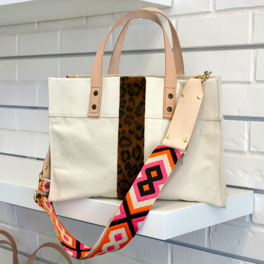 Small Cotton Canvas Tote with Leopard Hide Stripe Totes Helene Thomas   