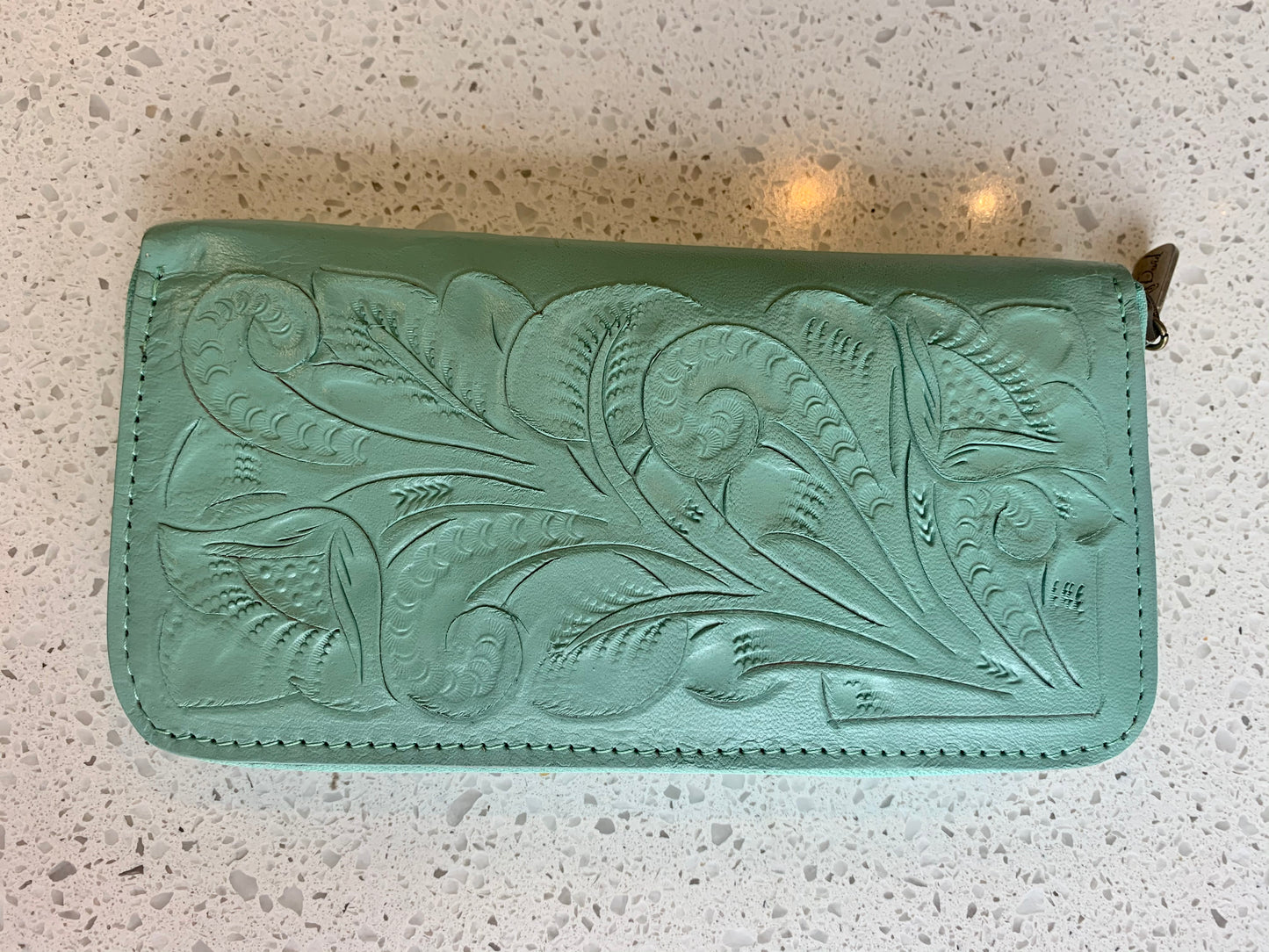 Lolita Hand-Tooled Leather Wallet Wallets Hide and Chic Aqua  