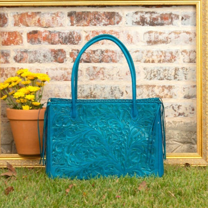 Augustina Hand-Tooled Leather Purse Purse Hide and Chic Turquoise  