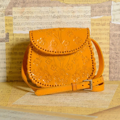 Camila Hand-Tooled Leather Crossbody Crossbodies Hide and Chic Yellow  