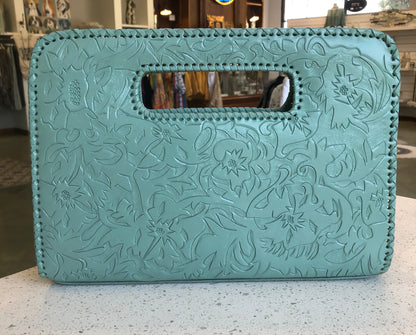 Catalina Hand-Tooled Leather Clutch Clutch Hide and Chic Aqua  