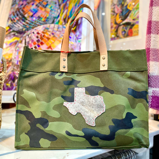 Large Printed Canvas Tote with Cowhide Texas Totes Helene Thomas   